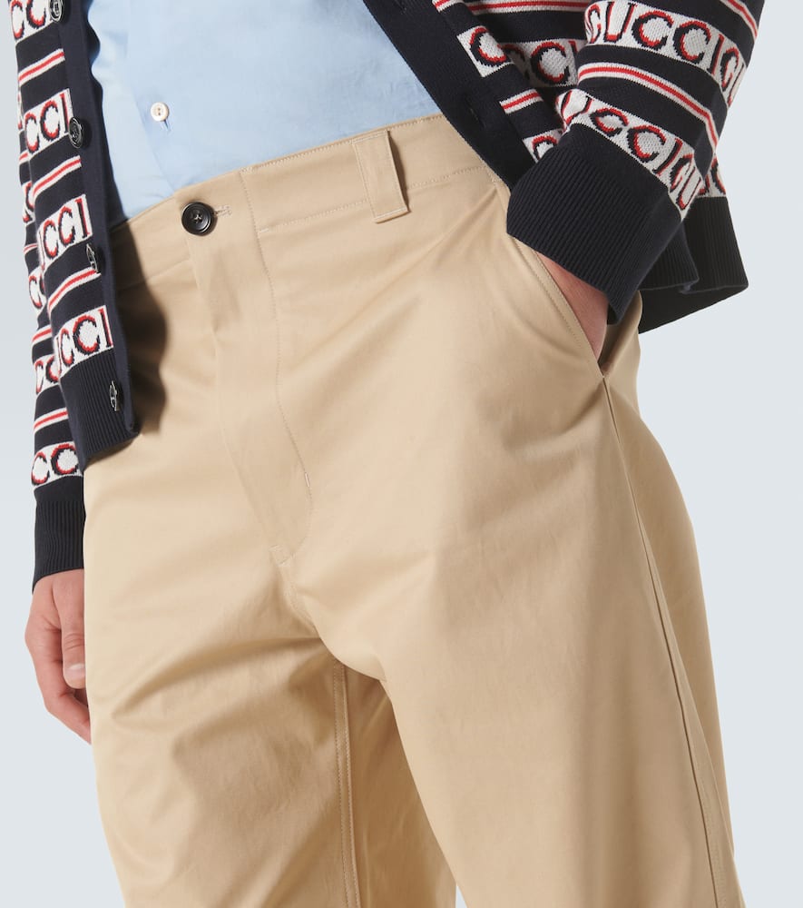 Shop Gucci Cotton Twill Wide-leg Pants In Beige