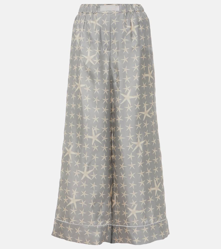 Versace Sea Star Silk Palazzo Pants In Blue