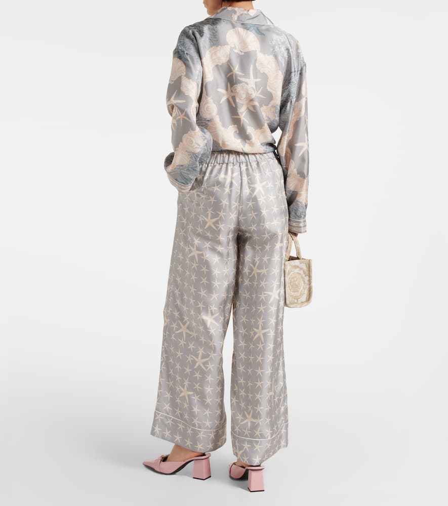 Versace Sea Star Silk Palazzo Pants In Blue