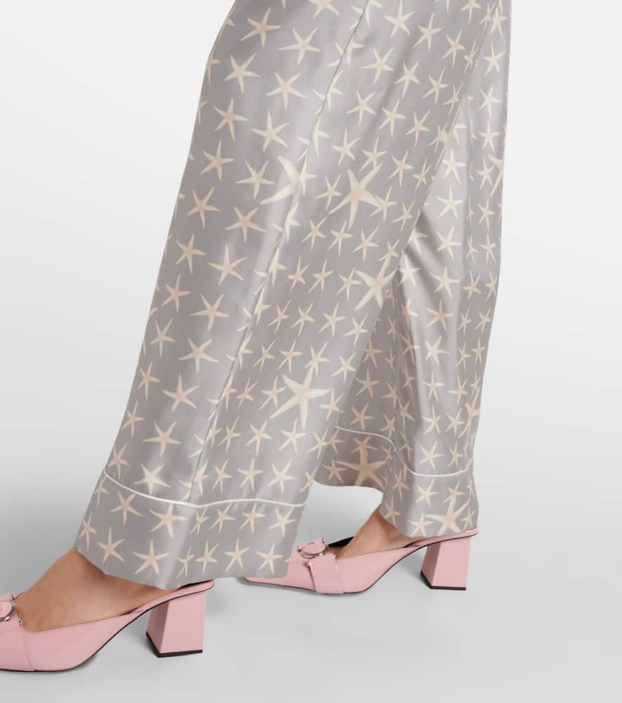 Versace Sea Star Silk Palazzo Pants In Blue