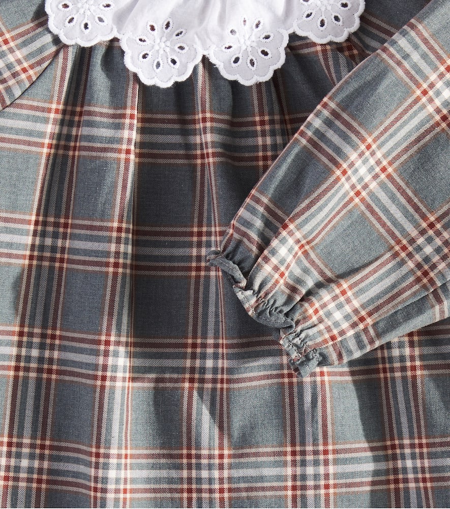 Tartine Et Chocolat Baby Lace-trimmed Checked Cotton Dress In Grey
