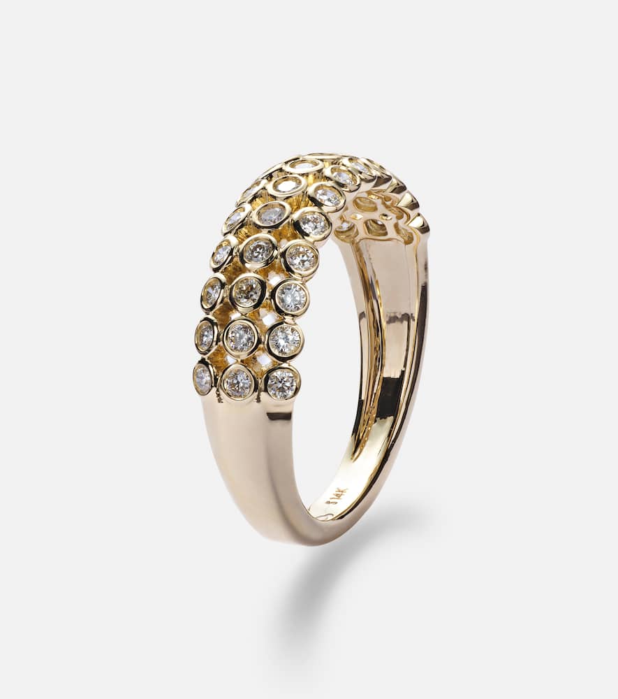 STONE AND STRAND BOLD LATTICE 14KT GOLD RING WITH DIAMONDS