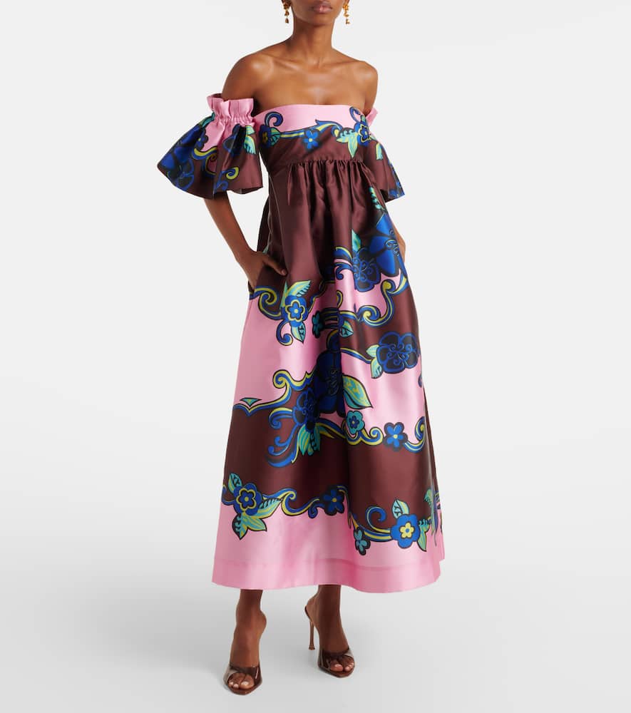Alemais Floral Off-shoulder Satin Maxi Dress In Multicolor