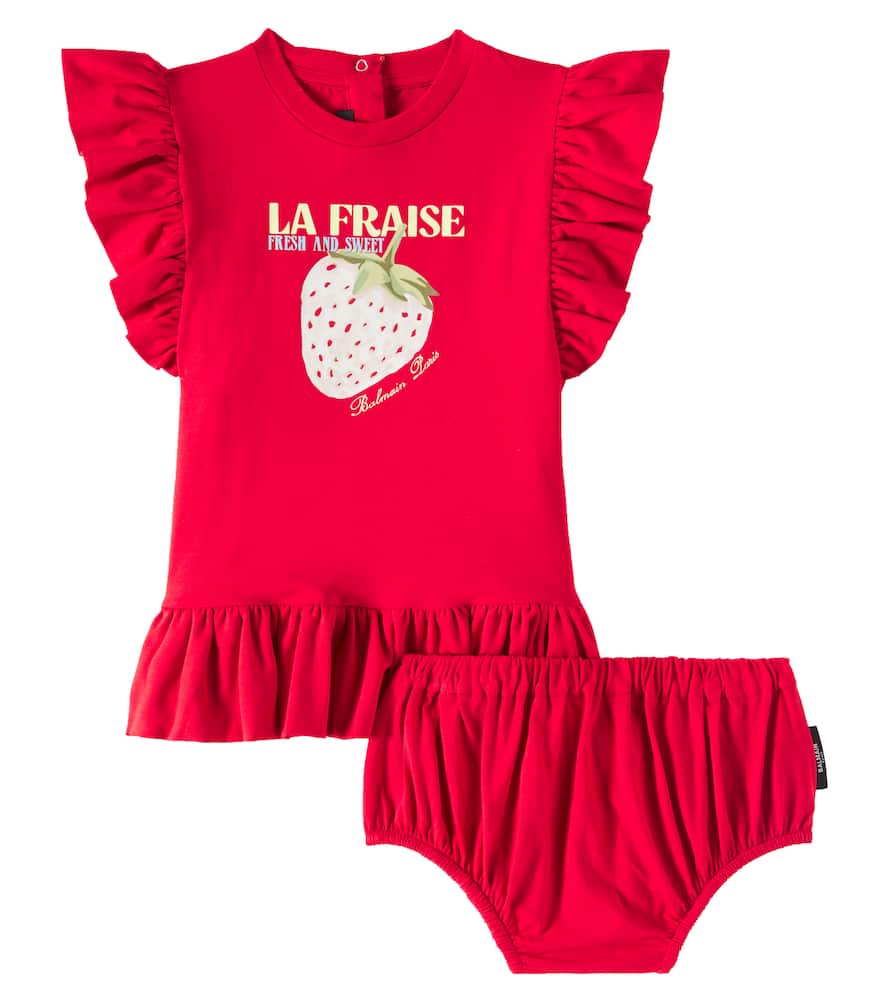 Balmain Baby Cotton Jersey Dress In Red