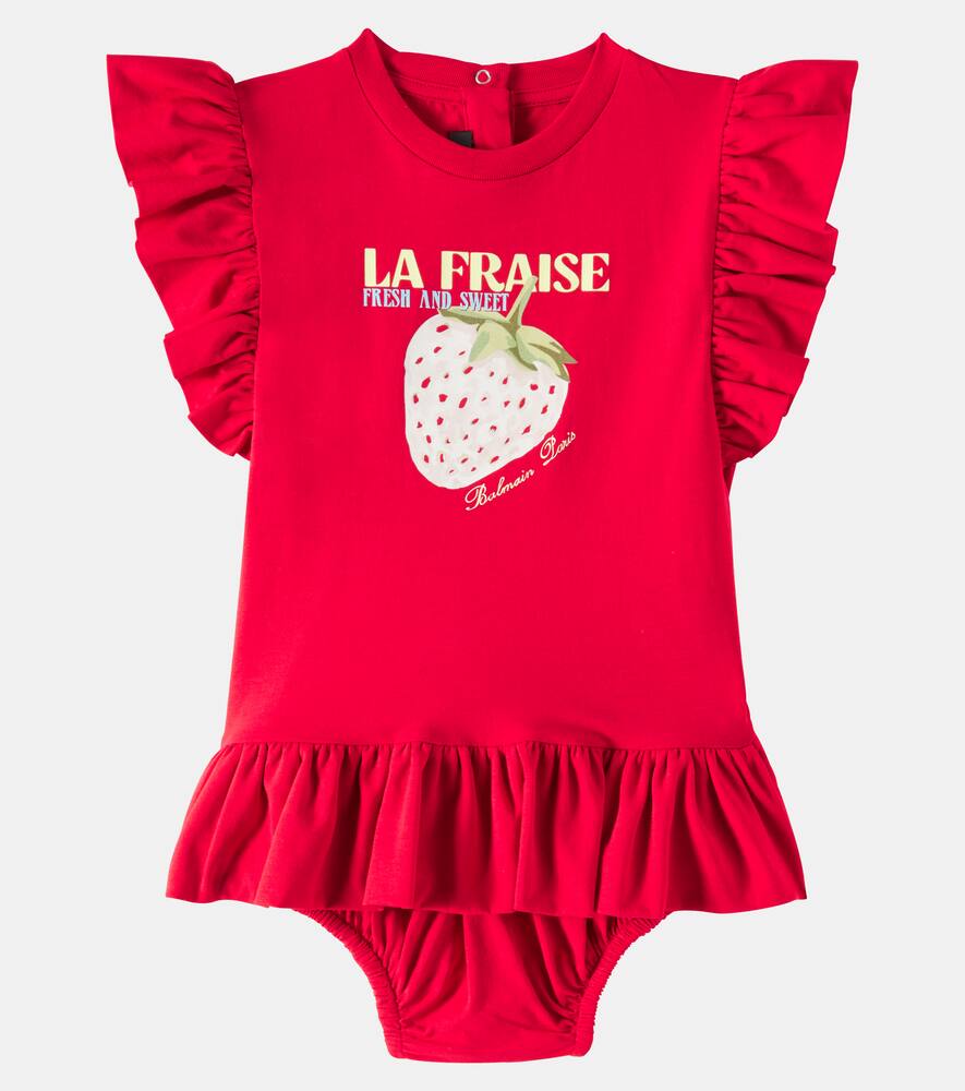 Balmain Baby Cotton Jersey Dress In Red