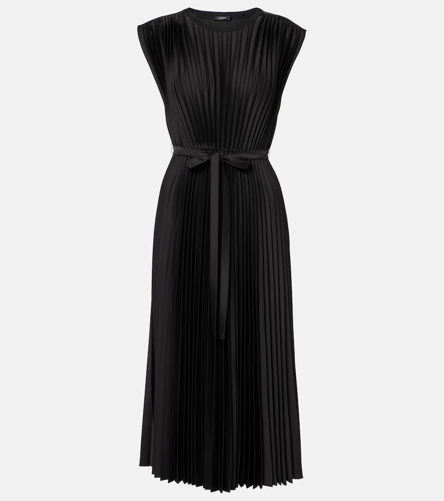 Volta belted plissé satin midi dress
