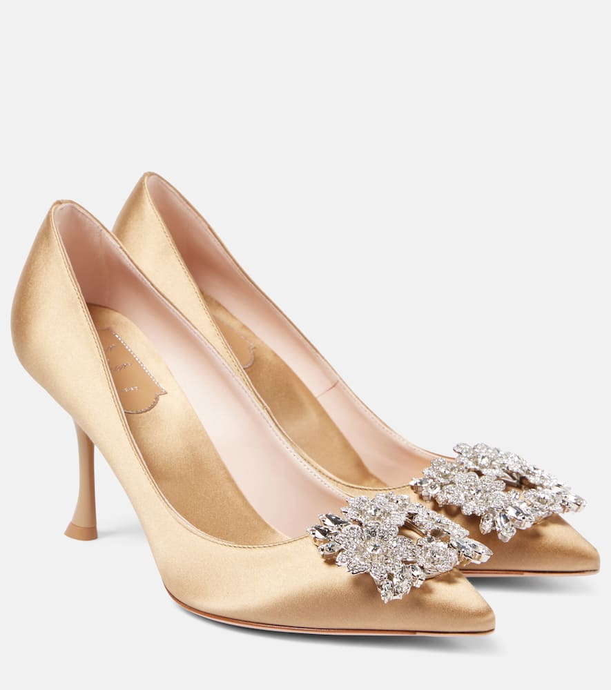Roger Vivier Efflorescence 85 Embellished Satin Pumps In Beige