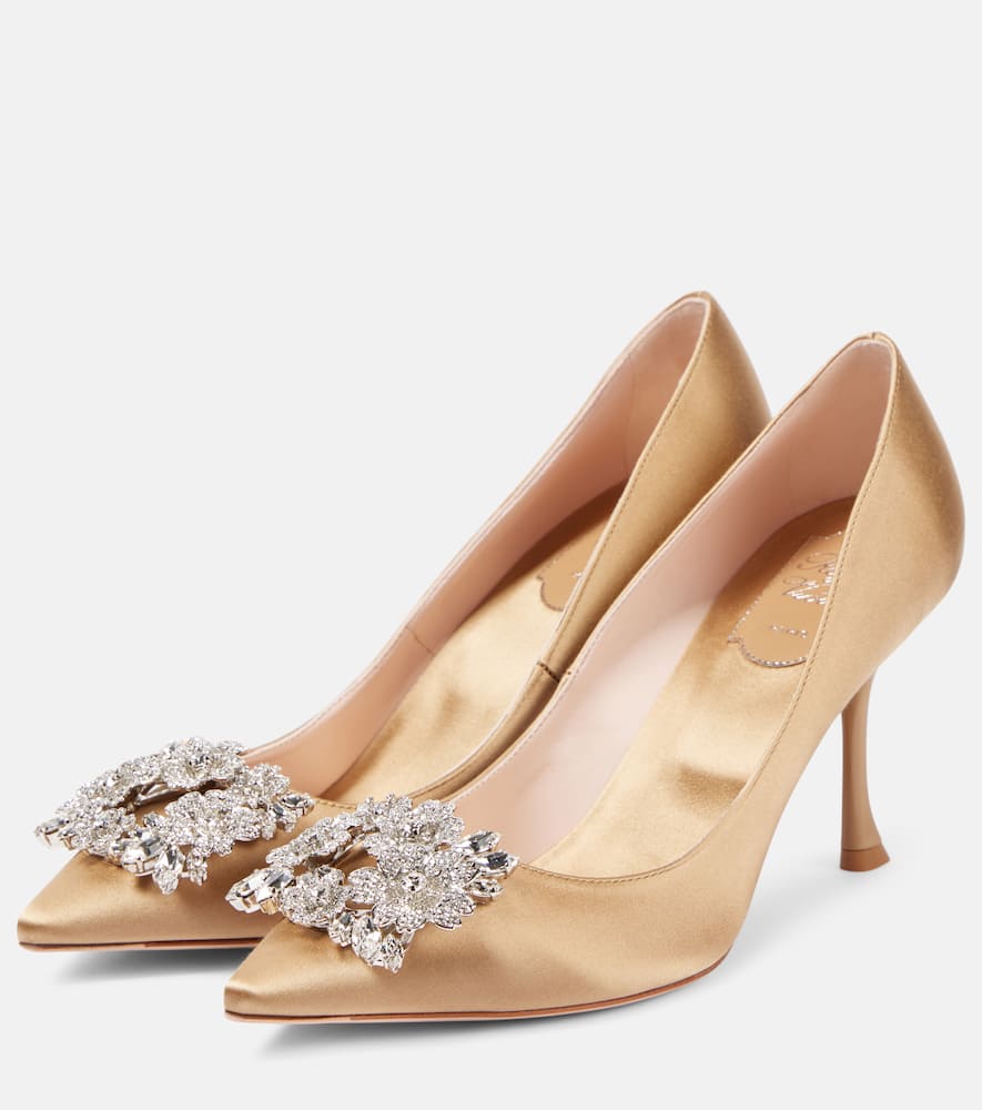 Roger Vivier Efflorescence 85 Embellished Satin Pumps In Beige