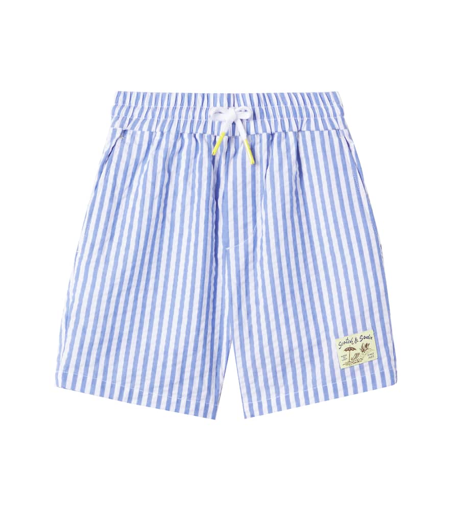 Scotch & Soda Striped Cotton Seersucker Shorts In Medium Blue