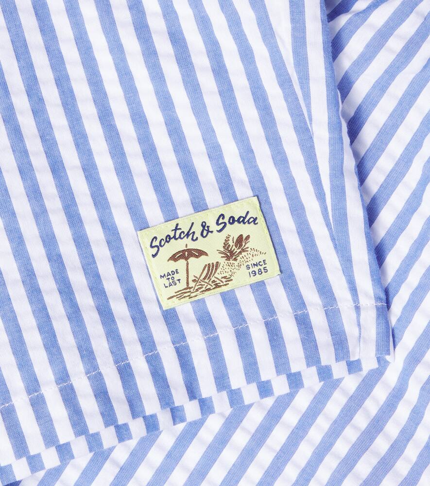 Scotch & Soda Striped Cotton Seersucker Shorts In Medium Blue