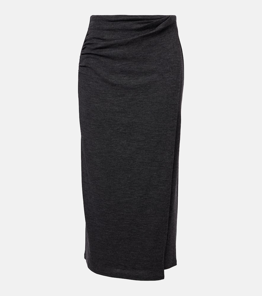 Vince Ruched Wool Blend Knit Midi Skirt In Black