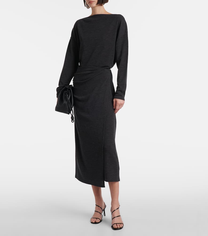 Vince Ruched Wool Blend Knit Midi Skirt In Black