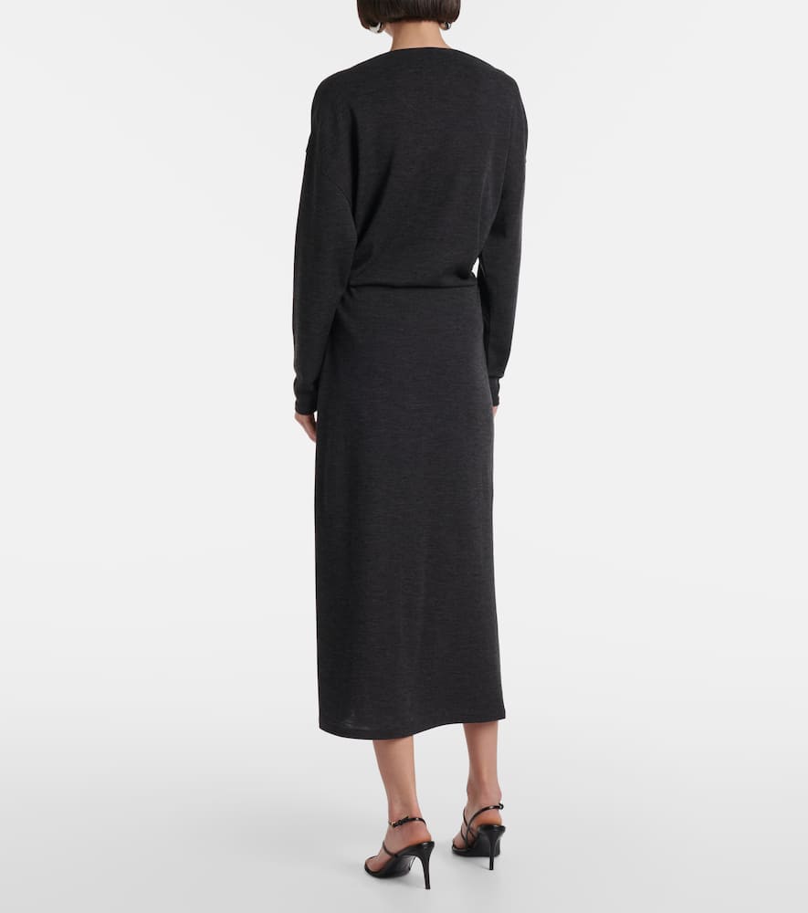 Vince Ruched Wool Blend Knit Midi Skirt In Black