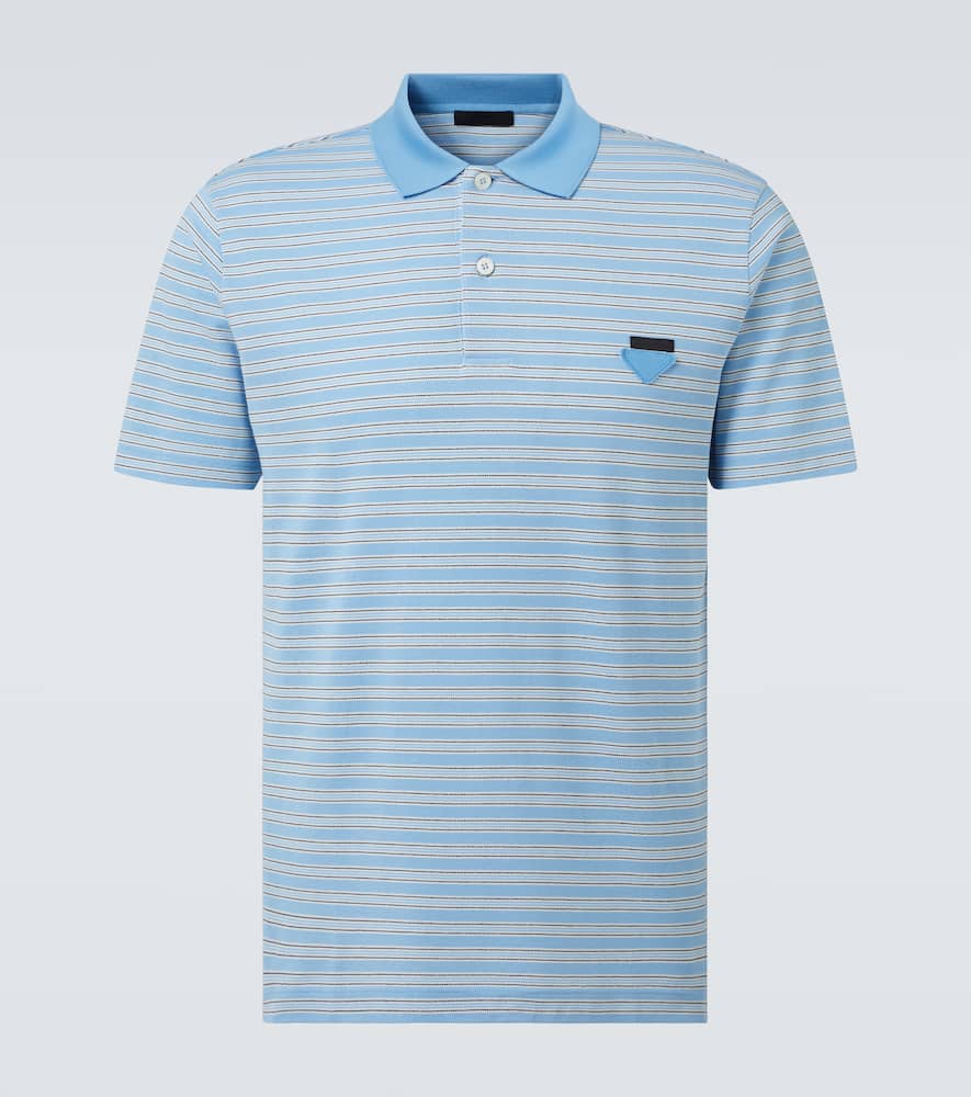 Prada Light Blue Striped Polo Shirt In Blue