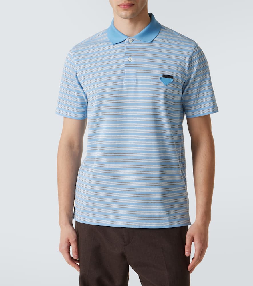 Prada Light Blue Striped Polo Shirt In Blue