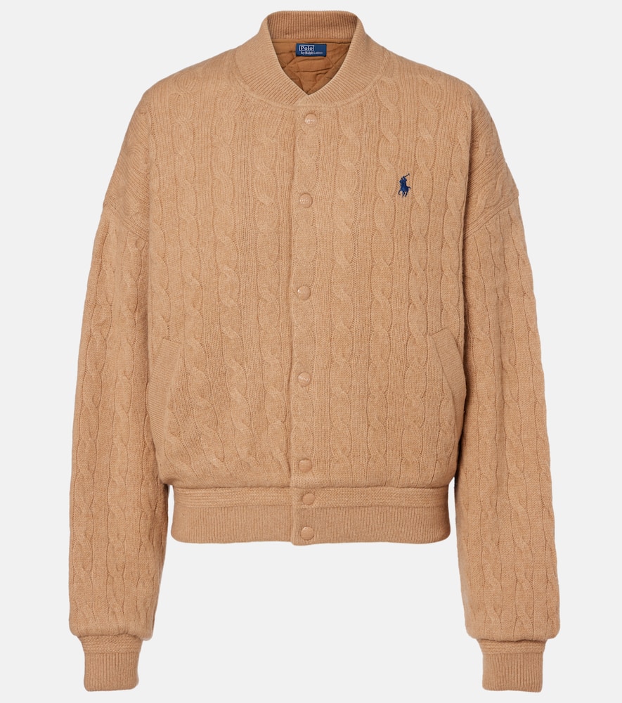 Polo Ralph Lauren Beige Wool And Cashmere Bomber Jacket Relaxed Fit In Brown