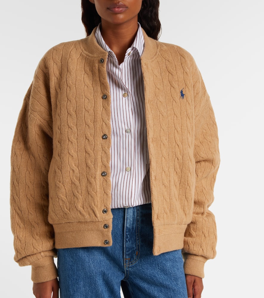 Polo Ralph Lauren Beige Wool And Cashmere Bomber Jacket Relaxed Fit In Brown