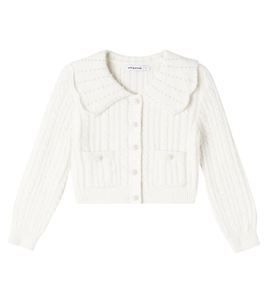 Self-portrait Kids' Embellished Cable-knit Cardigan In White