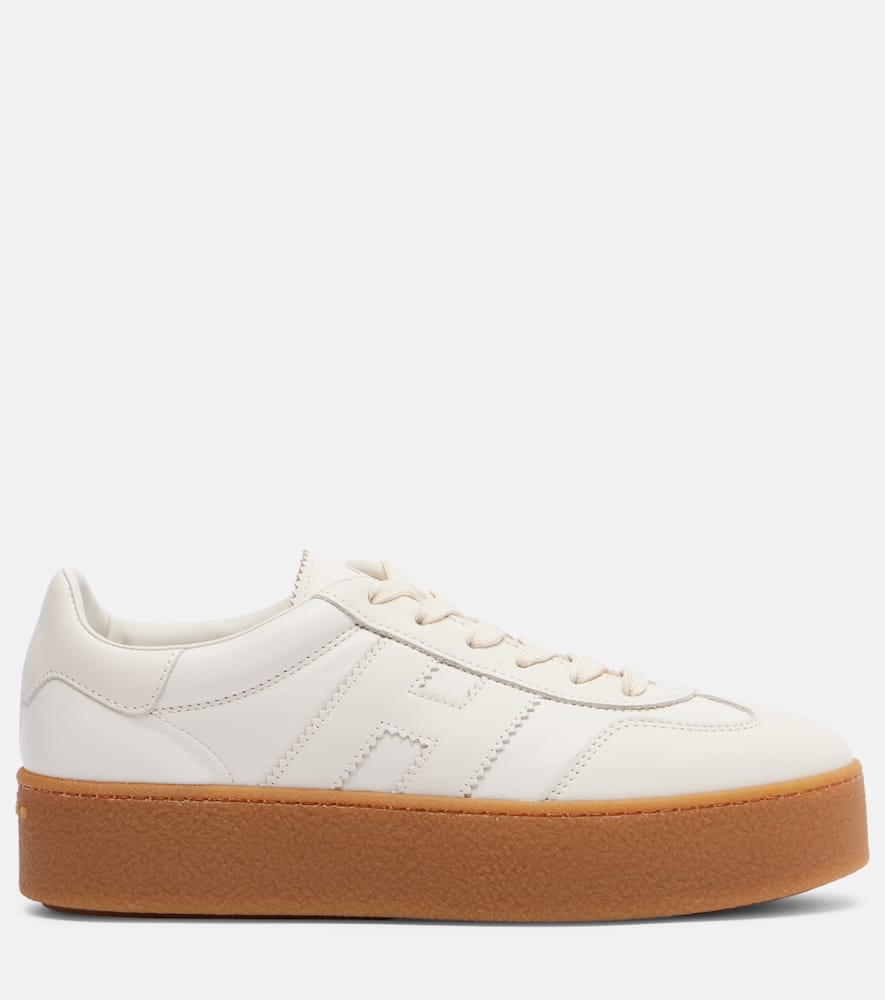 Hogan Low Top Leather Sneakers With Platform Sole In White