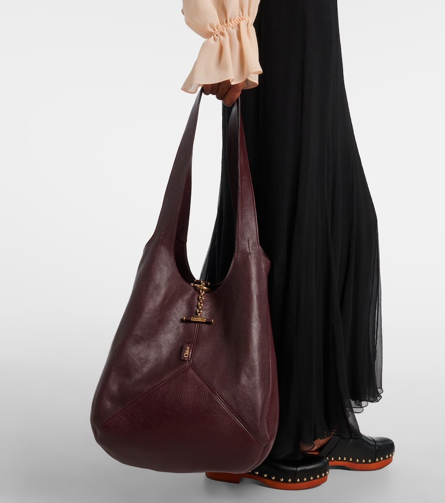 Chloé Balloon Paneled Textured-leather Tote In Burgundy