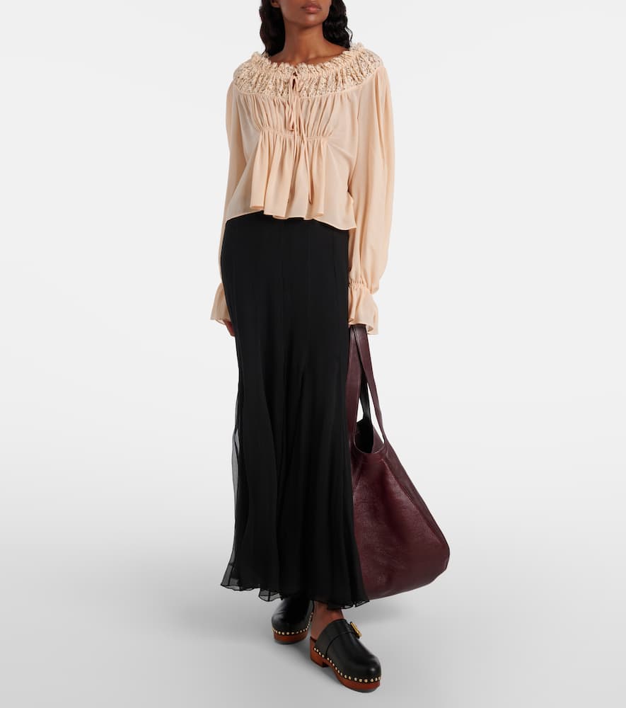 Chloé Balloon Paneled Textured-leather Tote In Burgundy