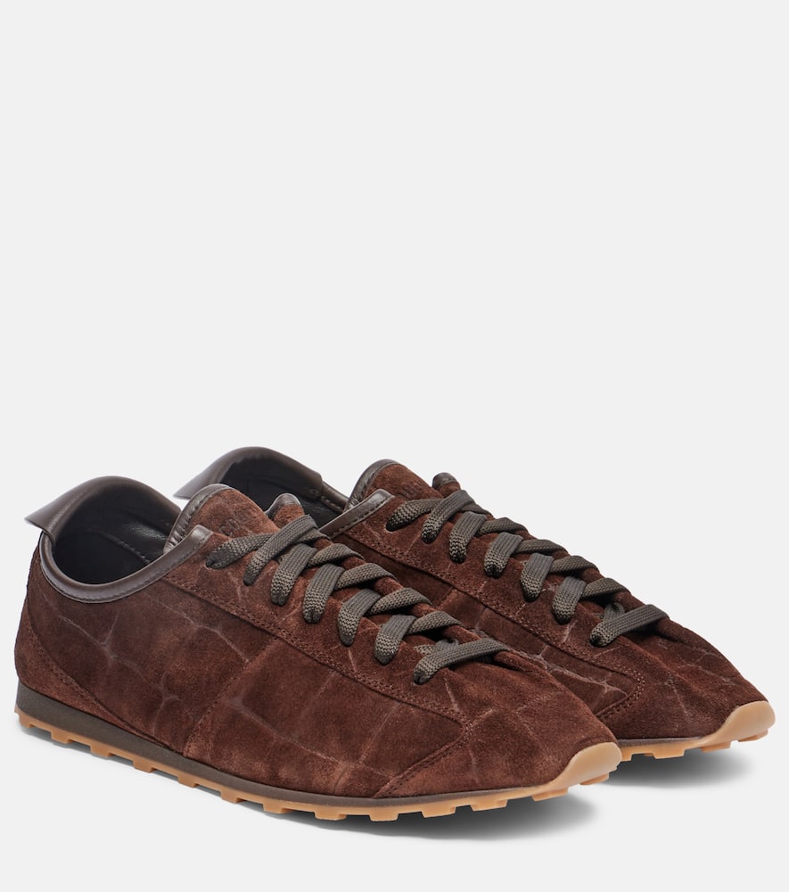 Tennis croc-effect suede sneakers