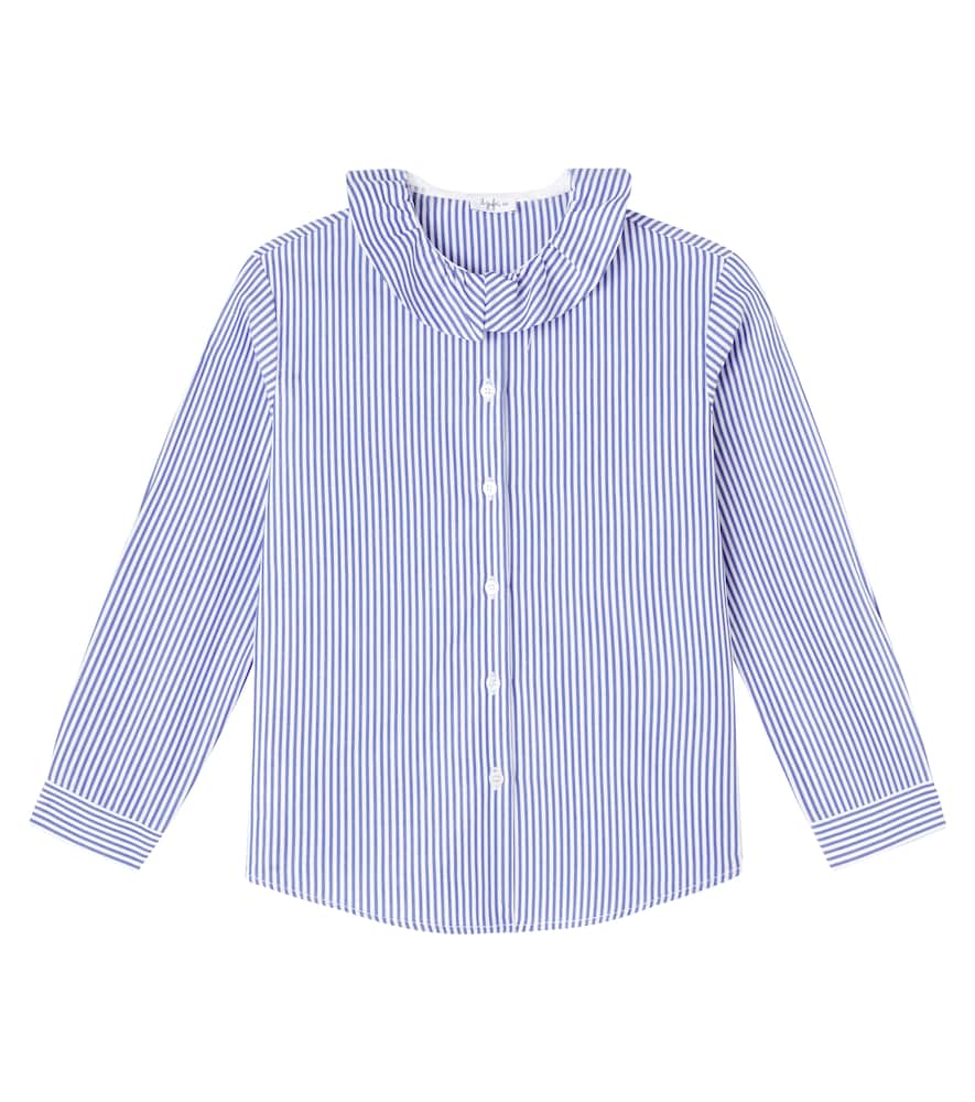 Il Gufo Kids' Ruffled Striped Cotton Poplin Shirt In Blue
