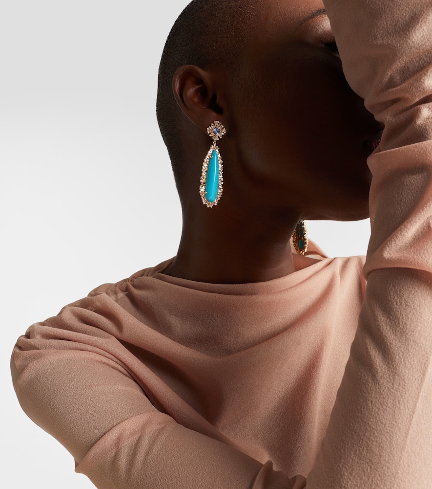 Suzanne Kalan 18kt Gold Drop Earrings With Sapphires, Diamonds And Turquoises In Blue