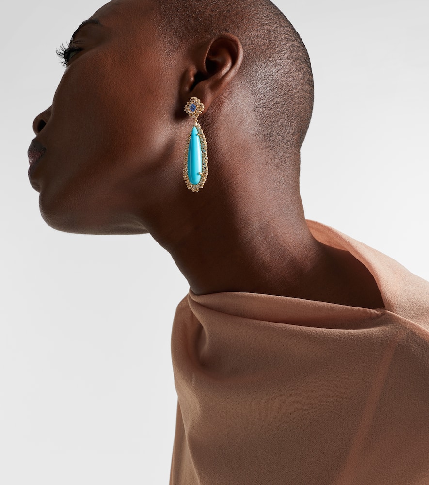 Suzanne Kalan 18kt Gold Drop Earrings With Sapphires, Diamonds And Turquoises In Blue