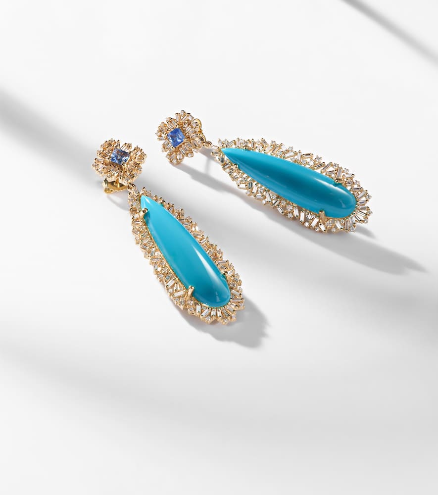 Suzanne Kalan 18kt Gold Drop Earrings With Sapphires, Diamonds And Turquoises In Blue