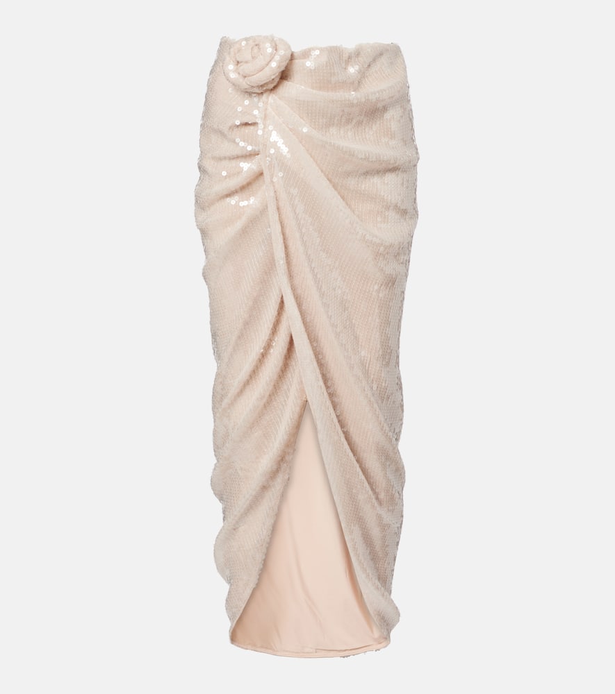 Rotate Birger Christensen Rositana Floral-appliqué Sequined Wrap Skirt In Pink