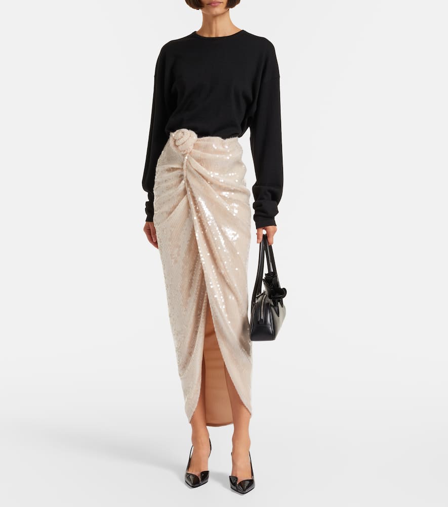 Rotate Birger Christensen Rositana Floral-appliqué Sequined Wrap Skirt In Pink