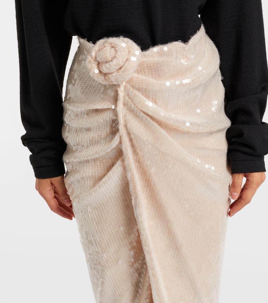 Rotate Birger Christensen Rositana Floral-appliqué Sequined Wrap Skirt In Pink