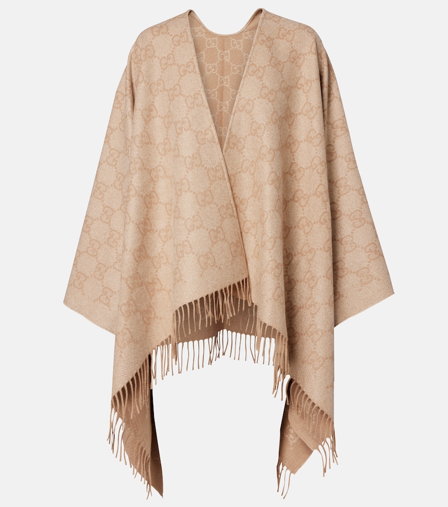 Gucci GG fringed cashmere-blend lamé cape