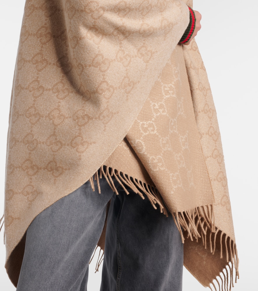  Gucci Gucci Gg Fringed Cashmere-blend Lame Cape 