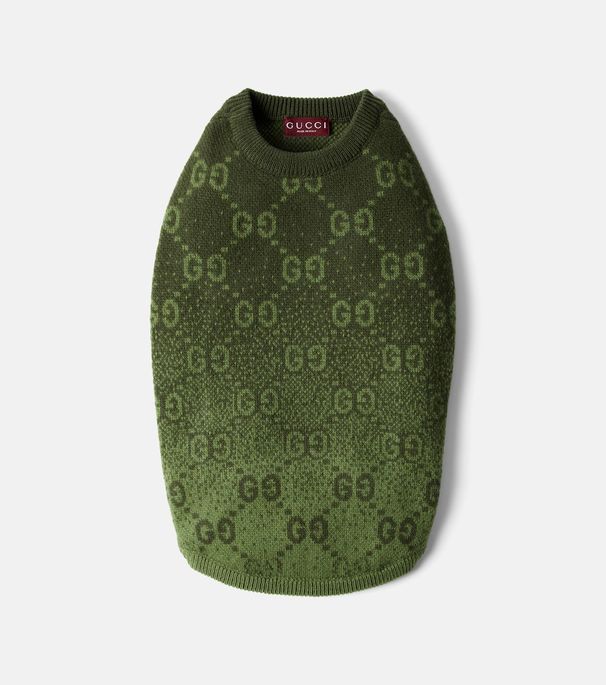 Gucci Unisex Green Gg Wool Jacquard Dog Sweater Large
