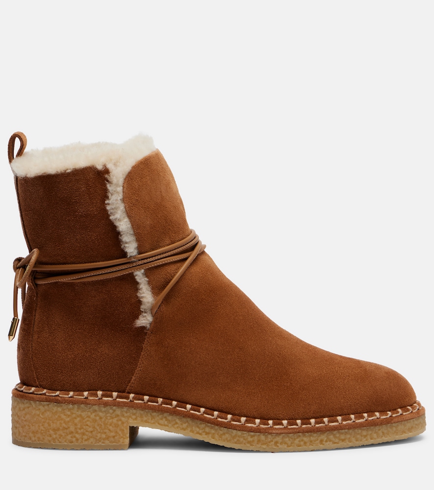 Megeve Shearling-Trimmed Suede Ankle Boots