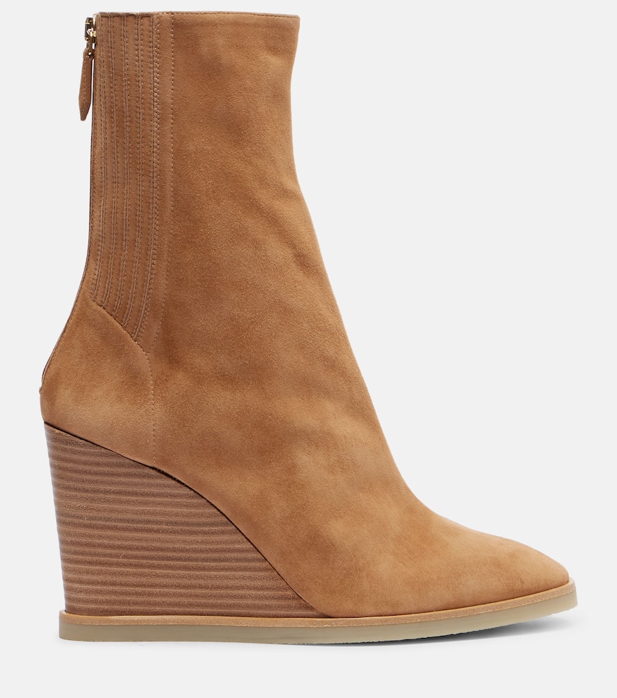 Aquazzura Saint Honoré 85 Suede Wedge Ankle Boots In Brown