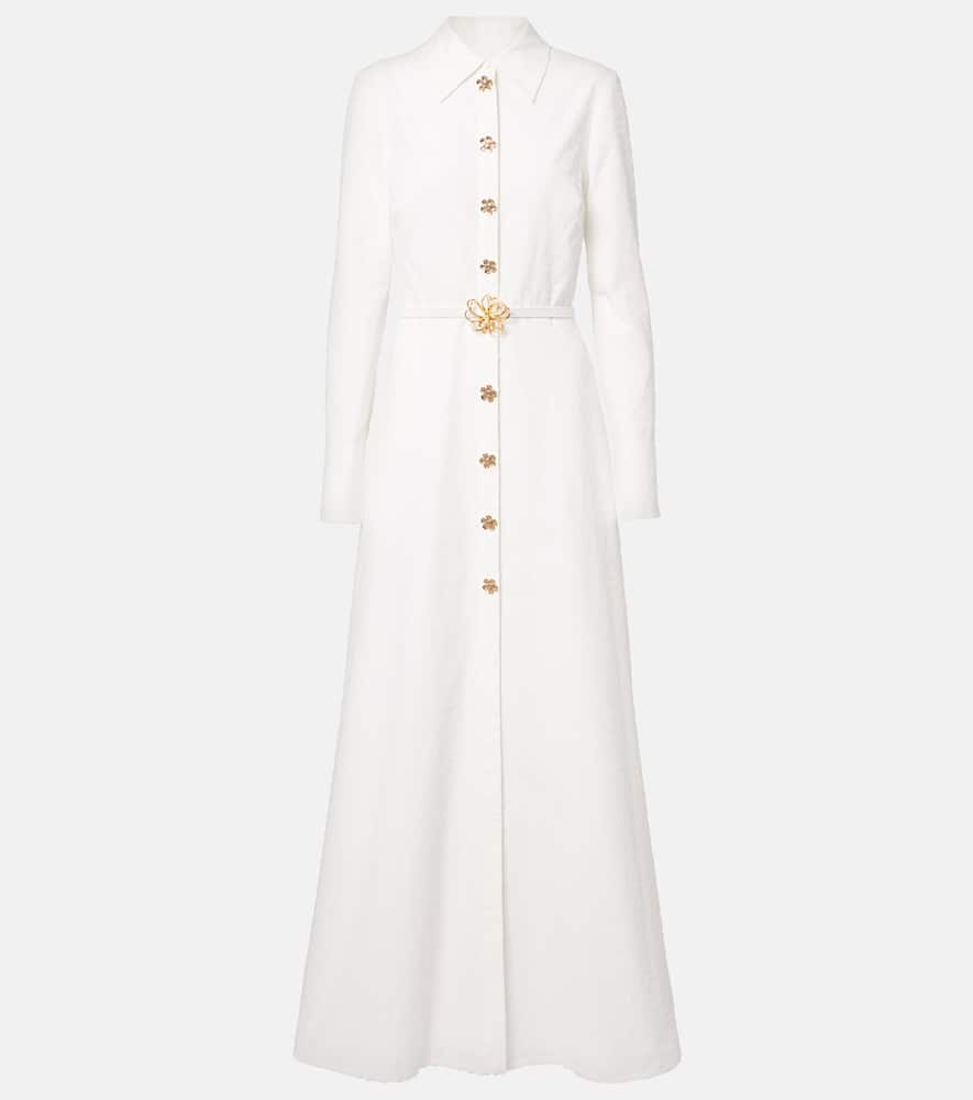 Oscar De La Renta Belted Cotton Poplin Shirt Dress In White
