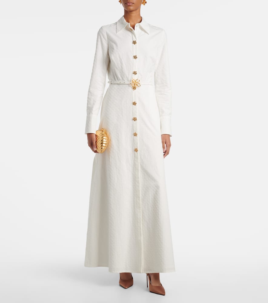 Oscar De La Renta Belted Cotton Poplin Shirt Dress In White