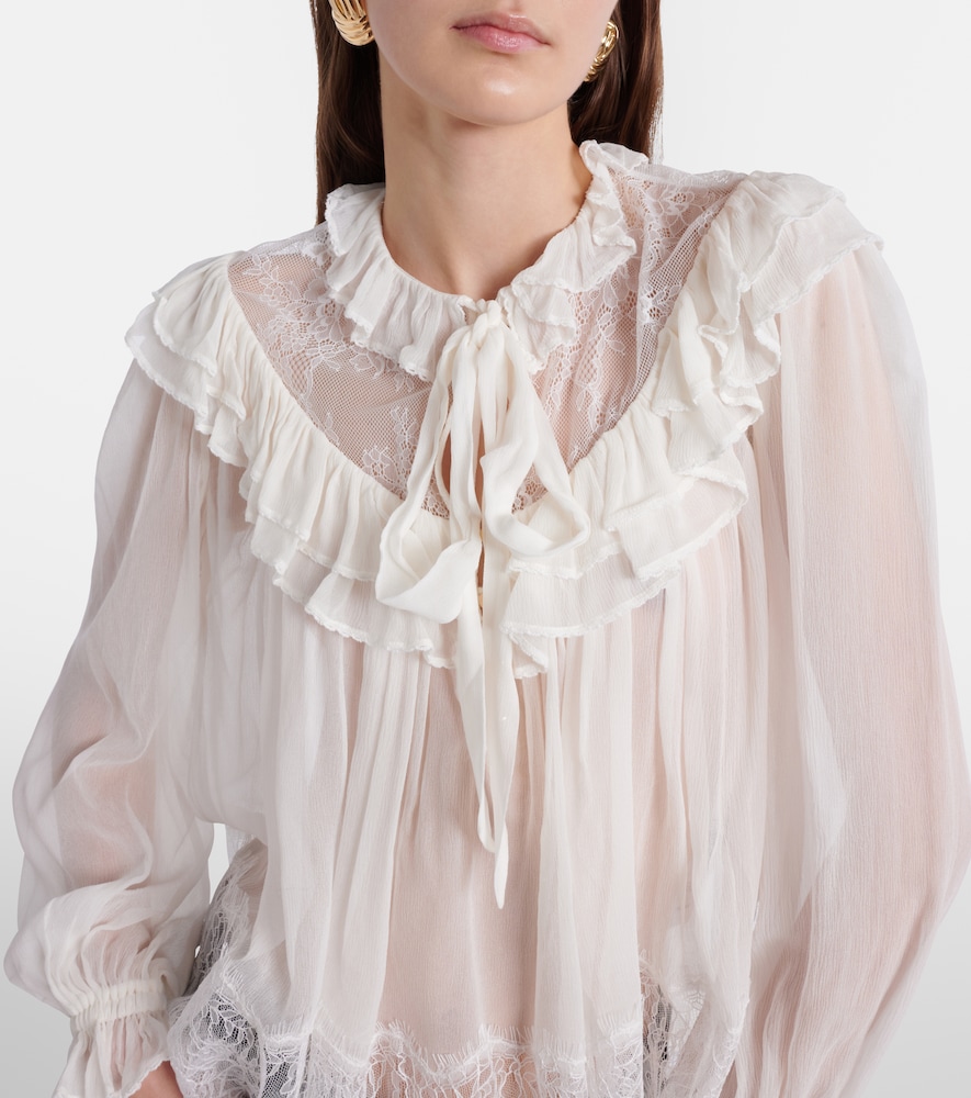 Gathered Georgette And Lace Blouse
