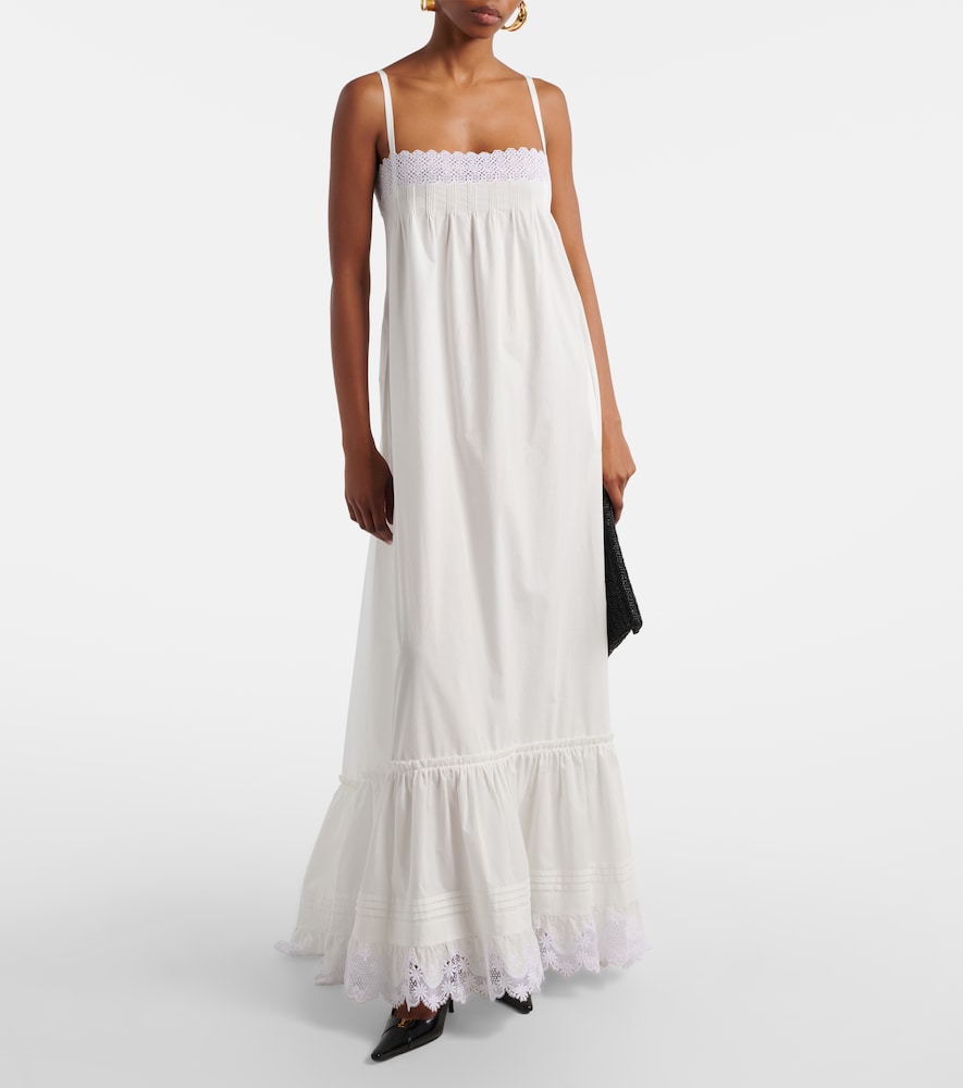 Saint Laurent Saint Laurent Maxikleid Aus Baumwollpopeline Mit Spitze 