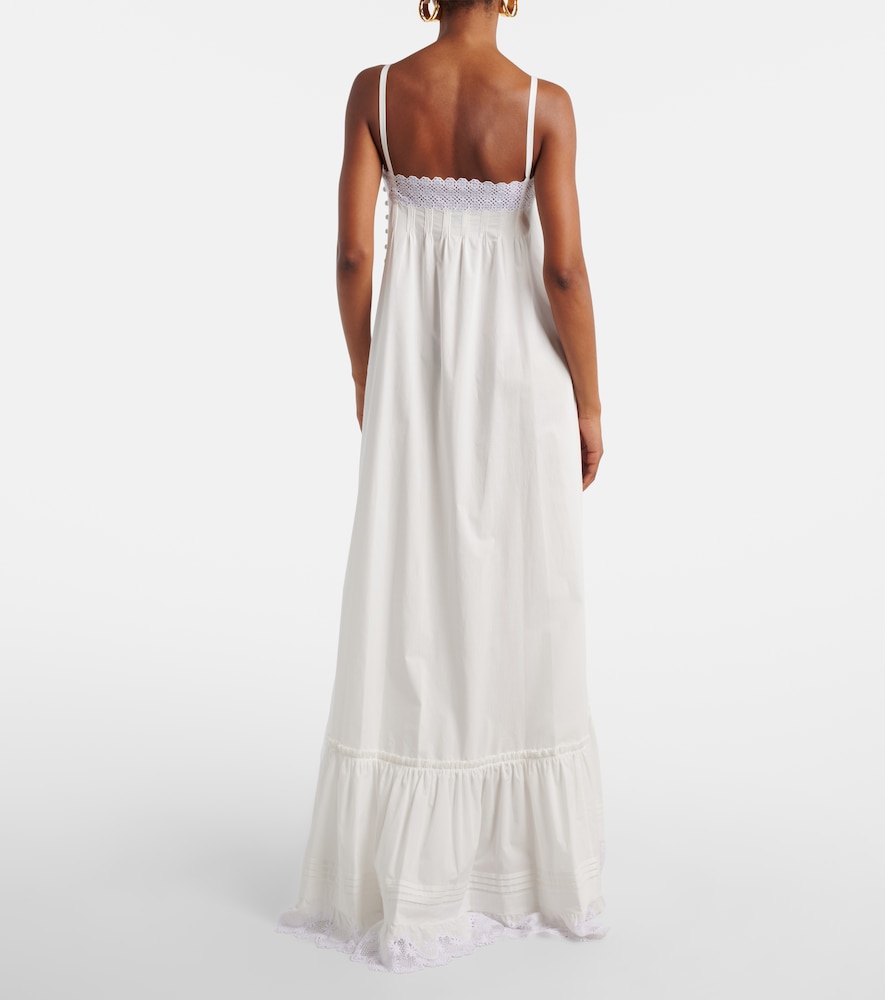  Saint Laurent Saint Laurent Maxikleid Aus Baumwollpopeline Mit Spitze 