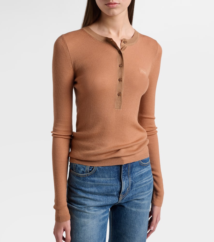 Chloé Wool Henley Shirt In Brown