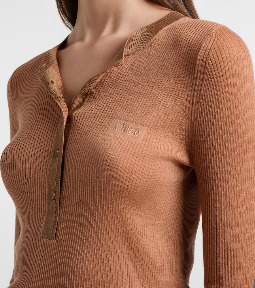 Chloé Wool Henley Shirt In Brown