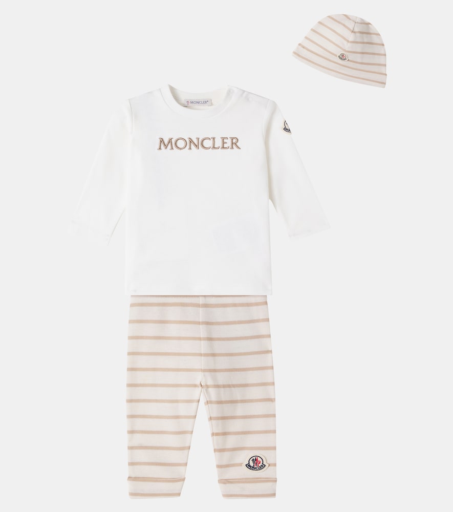 Moncler Enfant Baby cotton top, pants, and beanie set