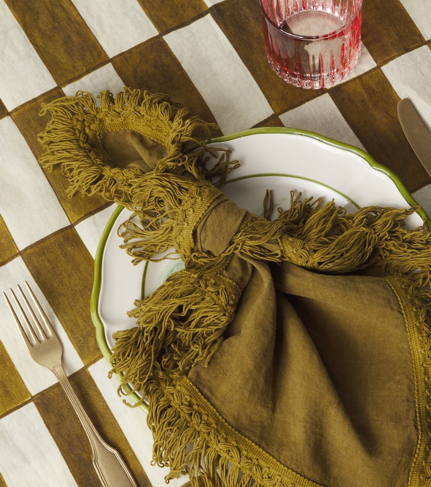 Once Milano Once Milano Set Of 4 Fringed Linen Napkins 