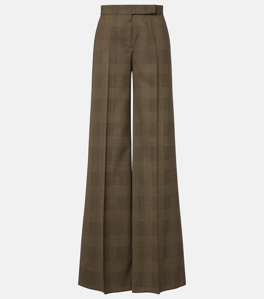 Max Mara Women's Brown Checked Virgin Wool Wide-Leg Pants UK Size 12 - Mytheresa