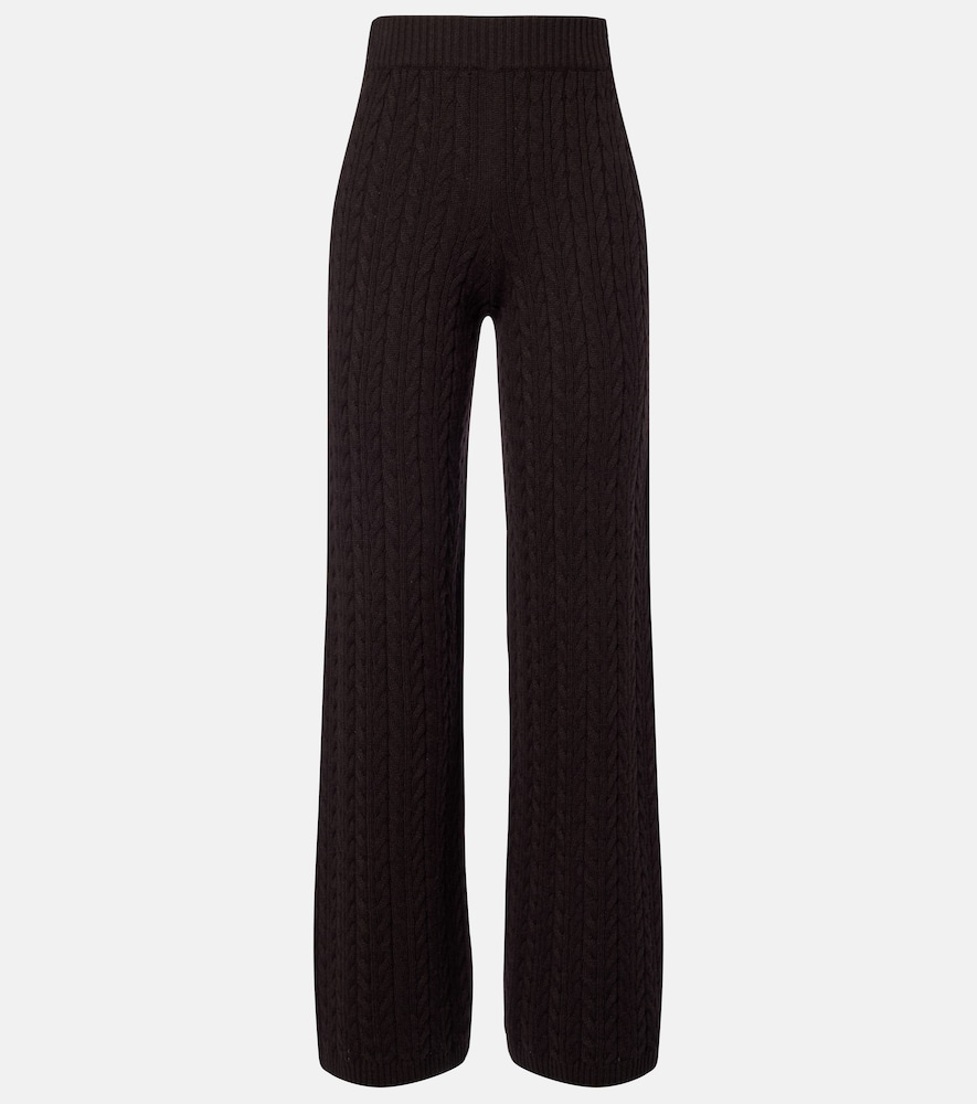 Agnona Cable-knit Cashmere Wide-leg Pants In Brown