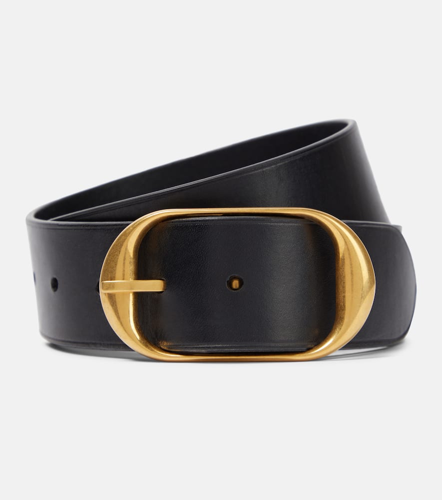 Shop Nili Lotan Nili Leather Belt In Black W/ Antique Brass